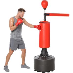 HOMCOM Sacco da Boxe ad Altezza Regolabile 88x48x155-205 cm Rosso e Nero | Punching Ball, Base Riempibile, Asta Rotante, Sacco da Terra, PU EPE e HDPE