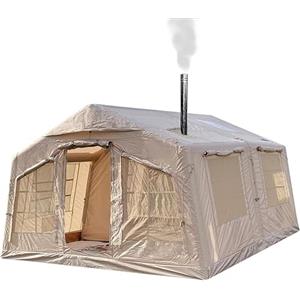 TentHome Tenda Campeggio Gonfiabile 4-6 Posti, Tenda Familiare Grande Esterno con Stufa Impermeabile, Portatile, Facile da Montare, Alta 2 metri,4 Stagioni, Due Stanze(Verde)