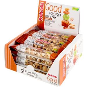 Fruittella Good For You Barrette Caramello, Con Semi Di Chia, Con Frutta Secca E Disidratata, Sale di Sicilia, Snack Sano Senza Glutine E Ricco Di Fibre, Box Da Pezzi,Caramello, Box da 16 barrette