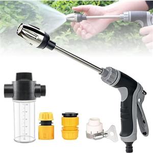 buusace Power Jet, pistola ad alta pressione telescopica per tubo da giardino con caraffa in schiuma, regolabile a 360° e portata di 6-10 m, idropulitrice in alluminio per auto, terrazza, giardino (1 pezzo)