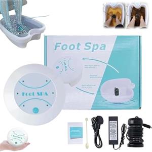 Kouamor Ionic - Set completo per il bagno dei piedi, disintossicazione ionica, pediluvio elettrolisi, macchina portatile per la pulizia dei piedi (bianco + senza vasca)