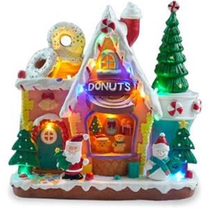 Wintem - Paesaggio di Natale Northlight con Luci LED, Albero Rotante e Musica Natalizia, Decorazione Dipinta a Mano con Cavo USB e Batterie, Villaggio Animato Luminoso per Casa o Regalo Festivo