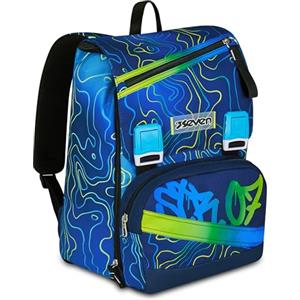 Seven Zaino Doppio Scomparto Estensibile, Blu, Maxi Capienza, Schienale Preformato, Bambino e Ragazzo, Scuola