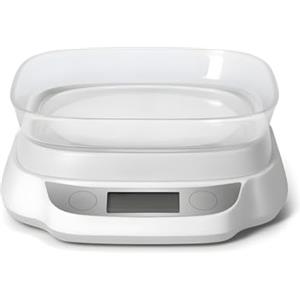 Wintem Bilancia da Cucina Digitale 20,8x19,2cm con Display LCD Capacità fino a 5 kg - Piattaforma in Acciaio Inox Resistente a Graffi e Usure - Funzione Tara - Alimentata con 2 Batterie AAA