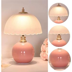 XINYASEE Lampada Da Tavolo Comodino, Lampada Da Scrivania E27, Abat Jour in Vetro a Forma Di Fungo Con Base in Ceramica, Arredo Per la Casa Per Camera Da Letto, Soggiorno (Rosa)