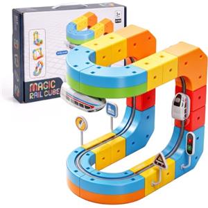 Utensy Clickrail Set Trenino Elettrico, DIY Cube Track, 3D Klickrail Pista Magnetica Macchinine, Magic Rail Block Train Blocchi Costruzioni, Percorso Gravità, Regalo Treno Elettrico per Bambini (51 Pezzi)