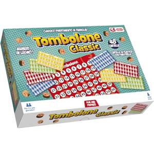 PRESTIGE & DELUXE Tombola Classic 48 cartelle - Gioco tradizionale da tavolo per tutta la famiglia con tabellone, numeri in legno e 48 cartelle con finestrelle + portachiave fischietto