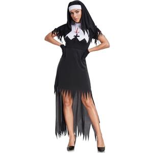 pvucpot Vestito da Suora Costume donna Collana e Guanti, Ideale per Halloween Cosplay Carnevale Festa Costume Suora Sexy Donna Abito Suora Cosplay