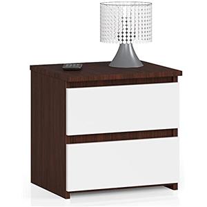 AKORD | Comodini Picolo con 2 Cassetti | Armadio Camera da Letto | Cassettiera Scrivania | Salvaspazio | 40 x 40 x 35 cm | 16mm Pannello laminato | Wengé & Bianco Frontale