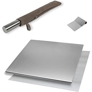 INOXLM lavorazioni inox INOXLM BOX 3 PEZZI Tagliere/Spianatoia+tarocco/spatola+Mattarello custodia in tessuto|Piano di lavoro in Acciaio Inox Varie Misure Cucina Bar Ristorante|Piano Made in Italy (40x50, Custodia Tortora)
