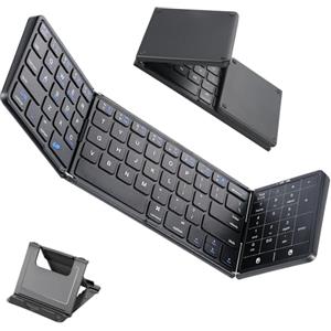 Jaxiyun Tastiera Pieghevole con touchpad, Mini Tastiera Wireless Bluetooth Silenziosa con tastierino numerico, Tastiera Portatile Ricaricabile per Android, Windows e iOS telefoni, QWERTY