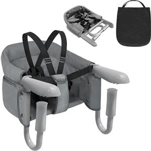 PEILU Seggiolini da Tavolo Pieghevoli per Bambini con Cintura di Sicurezza a 3 Punti e Morsetti Antiscivolo Ergonomici Rialzi Sedia Fino a 15KG per la Sala da Pranzo, Casa e i Viaggi (Grigio)