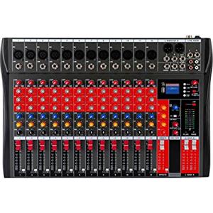 XUEMANSHOP Mixer audio professionale, 12 canali, console di miscelazione per DJ Stereo Sound USB Bluetooth Hall Delay Effetto, Stereo DJ Mixer Digital Audio Mixer Amplificatore