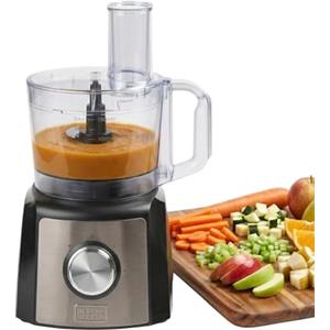 BLACK+DECKER - Processore per alimenti BXFPA1200E + 1200W | Caraffa 1,5L | 2 velocità + Turbo | 8 accessori | Acciaio inox anti-impronta | Lame e dischi INOX | Senza BPA | Antiscivolo