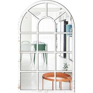 Zilimontt Specchio da parete per finestra, con cornice in legno, decorazione da parete vintage rustica ad arco, specchio decorativo per ingresso in fattoria, per soggiorno, bagno, camera da letto (bianco)