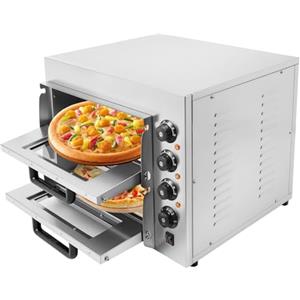 ARBGO Forno elettrico per pizza da 3000 W, forno elettrico per piano di lavoro, 2 piani in acciaio inox, con timer da 0 a 60 minuti, intervallo di temperatura 50 - 350 ℃, per pizza, pane e prodotti da forno