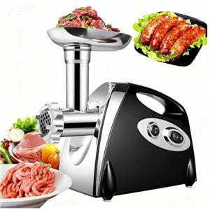 QIAKEFE Tritacarne elettrico 2800 W - 3 in 1 con piastre in acciaio inossidabile, tritacarne per verdure salsicce per la preparazione di salsicce, gnocchi ecc. (nero)