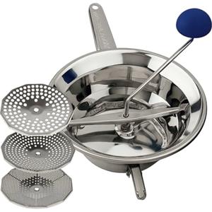Virsus Passatutto in acciaio inox 18/10, DIAMETRO 24cm, 3 Dischi in dotazione, passaverdure manuale antiruggine per schiacciare patate, verdure, legumi, zuppe, salse, pomodori, Made in Italy
