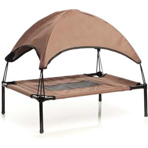 Wiltec Brandina per cani e gatti con tettoia marrone, cuccia per cani max 15kg, lettino da esterno per animali con tettuccio parasole, 60x45x16cm