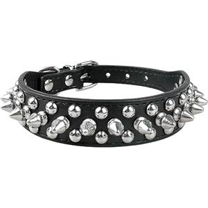 anso Collare per cani in pelle PU con borchie a spillo, rivetti per animali domestici, collare regolabile (nero, 20-25 cm)