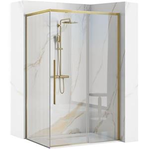 Rea - Cabina Doccia Solar, Oro Spazzolato 80X100, D'Angolo Senza Piatto Doccia, Vetro Di Sicurezza Temperato Trasparente 6mm, Scorrevole, 98,5 X 79 X 195 cm