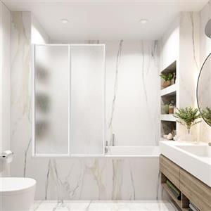 ISOISL Parete divisoria per vasca da bagno in plastica, doccia per vasca da bagno, resistente alle schegge, 100x140 cm, 2 pezzi pieghevoli, telaio in alluminio bianco, montaggio a sinistra/destra, con