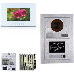 FP-TECH VIDEOCITOFONO 2 FILI 1 2 3 4 MONITOR LCD TOUCH FAMILIARE BIFAMILIARE CONDOMINIALE TELECAMERA (Kit Monofamiliare Completo Bianco)