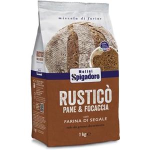 Molini Spigadoro Mix Rusticò per Pane e Focaccia (1kg) miscela con farina di grano 100% Italiano, Decorticato con farina di segale, avena e orzo e semi di girasole, soia, sesamo, lino