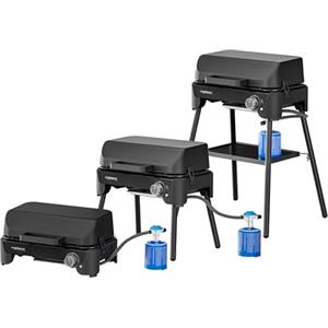 Campingaz Tour & Grill - Barbecue a gas CV Plus, utilizzabile come barbecue da tavolo o da pavimento, portatile, con coperchio e gambe rimovibili, per campeggio, balcone, terrazza, potenza 2400 W
