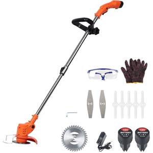 HshDUti Decespugliatore senza fili 12 V telescopico e leggero, 8 lame (3 metalliche, 5 in plastica), 2 batterie da 2000 mAh, tagliaerba elettrico per decespugliatore da giardino