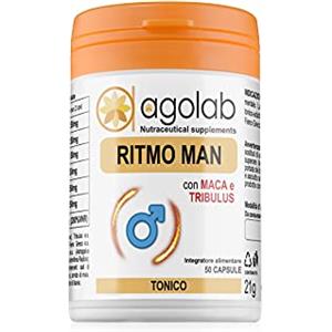 AgoLab Nutraceutica RITMOMAN Uomo Maca Peruviana - Integratore Energizzante Alto Dosato con Maca Puro, Tribulus e Fieno Greco, Ricco di Vitamine e 7 Ingredienti Naturali, Migliora Virilità e Vigore - 50 Capsule