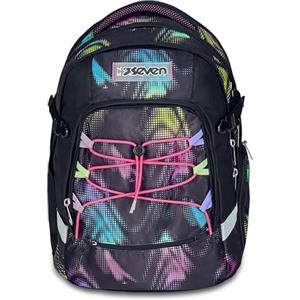 Seven Zaino Scuola Ergonomico Updown Twice, Nero Fucsia, Con Schienale e Spallacci Regolabili, Organizzazione Interna, Tasca Borraccia, 27 L, Zaino Scuola Elementare e Media, Bambina