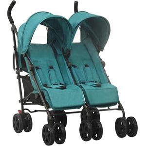 vidaXL Passeggino Gemellare Verde in Acciaio