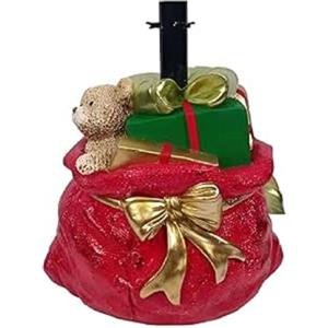 Generico Base per Albero di Natale a Forma di Sacco Rosso con Orsetto Pacco Regalo Fiocco Oro