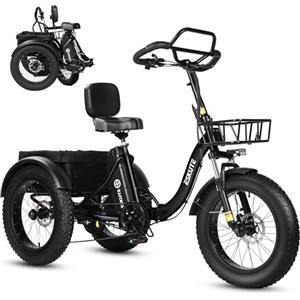 ESKUTE Triciclo Elettrico per Adulti T302 Pro, Fat Bike Elettrica 20×4.0 Pieghevole con Batteria Rimovibile 48V 20,8Ah, eBike a Tre Ruote con Motore 65Nm, Cambio 7 Velocità, Autonomia fino a 130 km