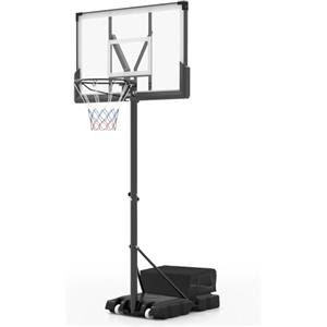 COSTWAY Canestro da Basket Regolabile 160-305 cm in Altezza per Adulti, Canestro con Piantana a Ruote, Canestro con Asta e Base Riempibile per Interno ed Esterno, Nero
