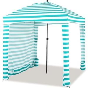 COSTWAY Tenda da Spiaggia Pieghevole 183 x 183 cm, Tenda da Mare con Borsa di Trasporto, Parete Removibile e 8 Tasche per Sabbia, per Spiaggia, Campeggio e Picnic (Verde e Bianco, 183 x 183 cm)