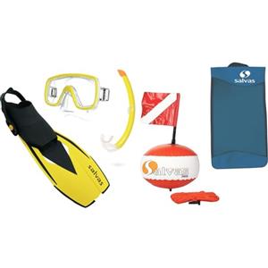 Salvas Sub Ultimate Set Snorkeling S/M - Maschera Snorkeling + Boccaglio Tubo Snorkel + Pinne Regolabili 36/41 + Boa di Segnalazione con Bandierina - Kit Snorkeling, Apnea ed Immersioni