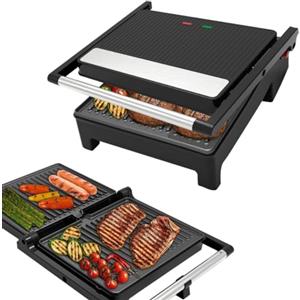 STARLYF Chef O Matic piastra elettrica per cucinare Multigrill, bistecchiera elettrica antiaderente, Griglia multifunzione per panini maker da 2000W con 2 piani di cottura 33.5 * 33.5cm.