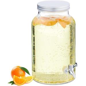 SHOBI Caraffa Dispenser in Vetro con Tappo Ermetico e Rubinetto Cromato - Contenitore per Bevande - Ideale per Party, Buffet e Uso Quotidiano (4 L - Ø cm 16 x 25)