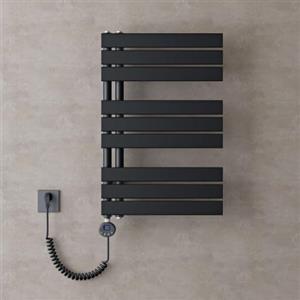 doporro Radiatore Elettrico da Bagno 76x50 cm 600 W con Termostato Digitale | Colore Nero, Acciaio al Carbonio, Temperatura Regolabile, Montaggio a Parete, Funzione Portasciugamani, Componenti Regolabili