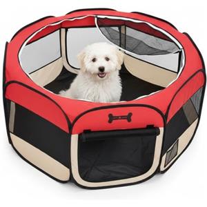 Melko Recinto per cuccioli 125 x 125 x 64 cm Recinto pieghevole per animali domestici per cani, gatti, conigli - Rosso
