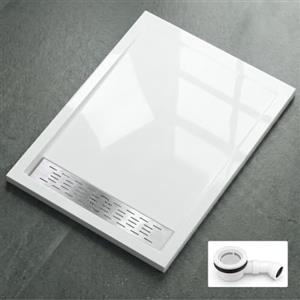 Mai & Mai Piatto Doccia con Piletta AL02, 100x120x5cm, Bianco | Piatto Doccia Rettangolare in Acrilico, Piletta di Scarico, Xetro04
