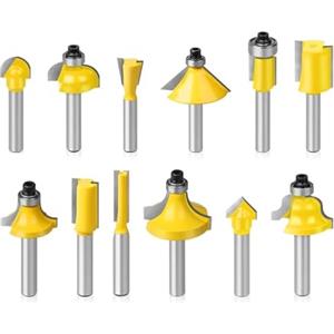 cskky 12 pezzi 1/4in 1/2in 6mm 8mm gambo router bit set utensili for la lavorazione del legno frese rifinitura dritto angolo perline punte .oth