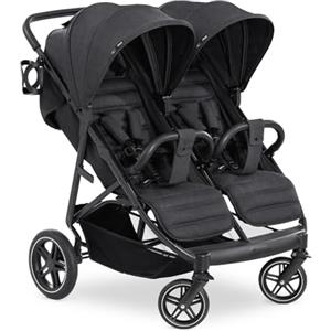 hauck Passeggino Gemellare Uptown Duo - Passeggino Doppio con Funzione Reclinabile, Compatto e Pieghevole -Sopporta Fino a 30kg - Nero Melange
