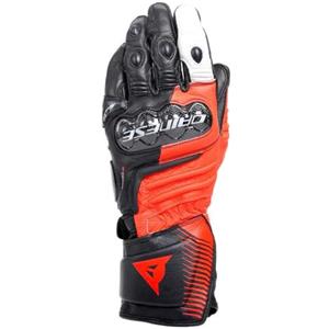 Dainese - Carbon 4 Long Gloves, Guanto Moto Lungo in Pelle, con Protezioni delle Nocche in Carbonio, Uomo, Nero/Rosso-Fluo/Bianco, XXL