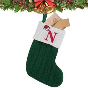 Generisch Calza per Albero di Natale, Calze Natalizie Ricamate con iniziali | Calze Ricamate con 26 iniziali per Natale | Stagionale -Colore Verde-Bianco, Sacchetto Regalo Festivo per Caramelle, S