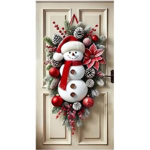Generico Ghirlanda Porta D'ingresso di Natale, Decorazione Porta Natale Pupazzo di Neve Poliestere 180x90 Cm Stendardo Decorativo per Esterno E Interno Casa, Ufficio, Appartamento E Feste Natalizie