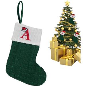 Generisch Calze Natalizie per, Calze per Albero di Natale, Calze per Albero di Natale Ricamate con 26 iniziali, Colore Verde-Bianco, Calze stagionali, Sacchetti per Caramelle da Parete, Porta
