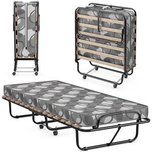 LIFEZEAL Brandina Pieghevole con Materasso, 190x80cm, Letto Singolo a Scomparsa, Letto di Emergenza per Ospite, con Ruote, Telaio in Acciaio, 15 Doghe in Legno, Salvaspazio, Max 120 kg, Made in Italy